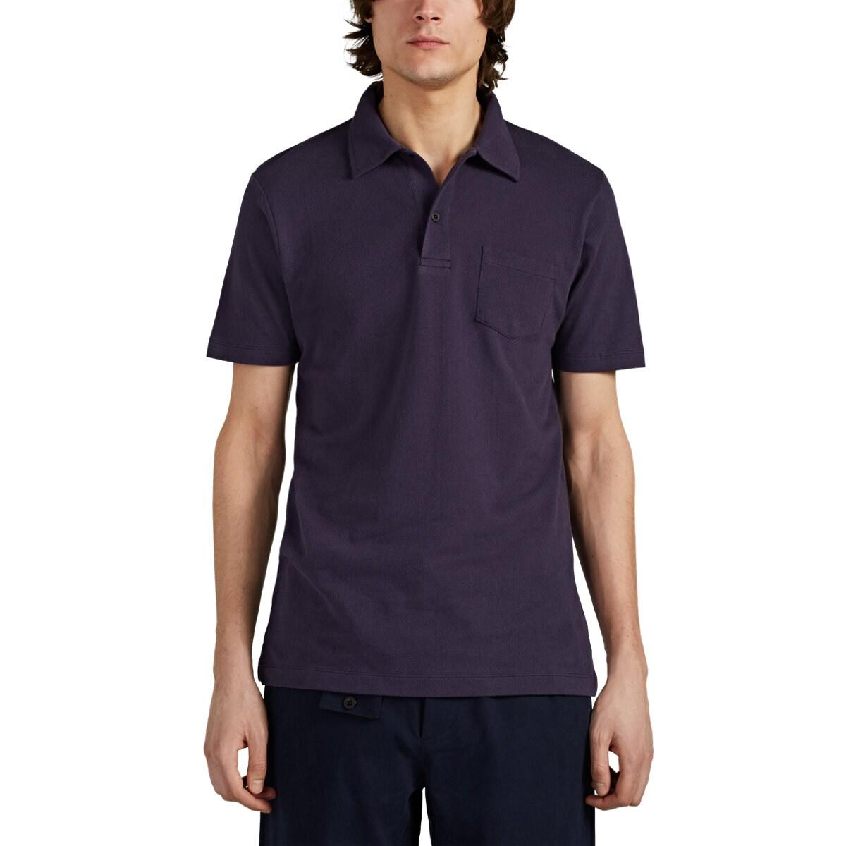 Sunspel Mesh-knit Cotton Polo Shirt in Purple for Men - Lyst