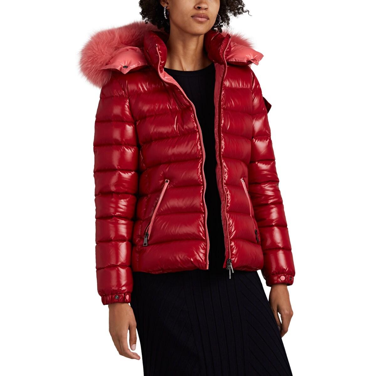 Moncler Bady Fur-trimmed Down Puffer Coat in Red - Lyst