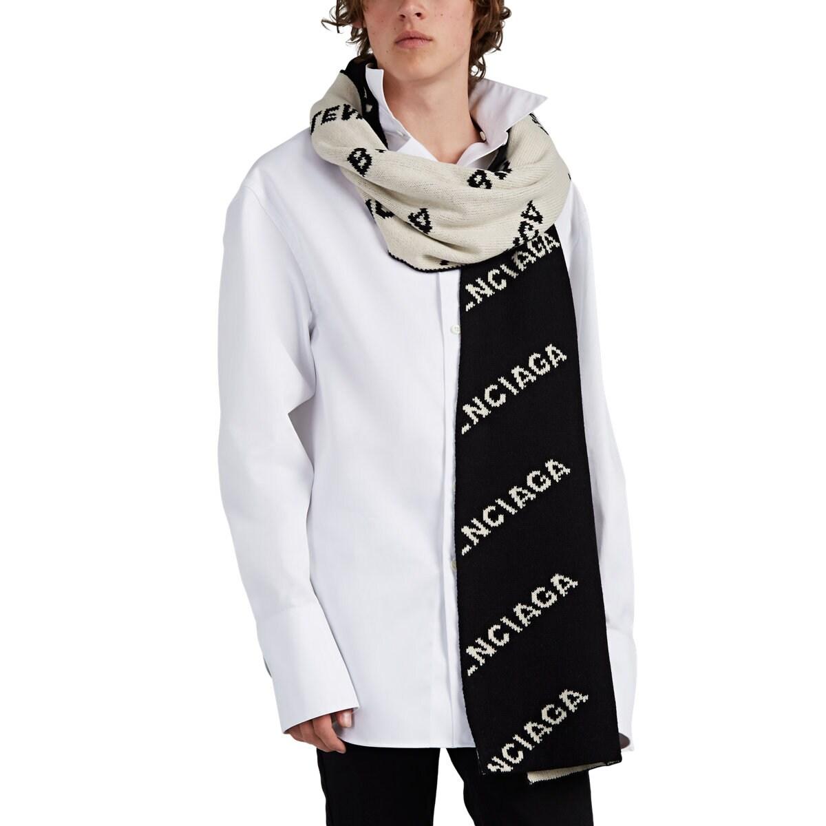 Balenciaga Logo-knit Wool-blend Scarf in Black for Men - Lyst