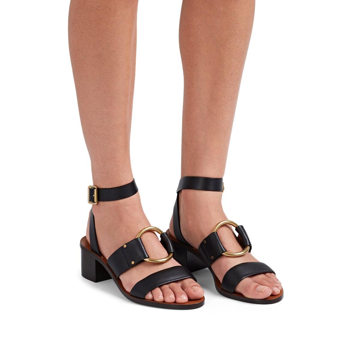 Chloé Rony Leather Ankle-strap Sandals in Black - Lyst