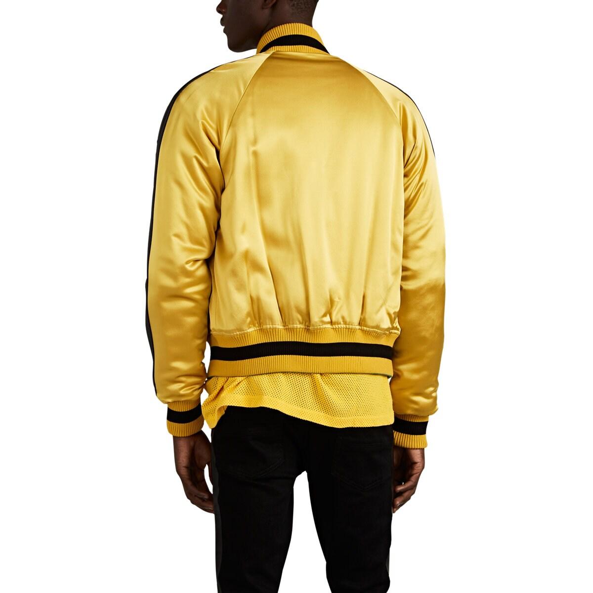 Amiri Reversible Leather-striped Silk Bomber Jacket in Yellow for Men - Lyst