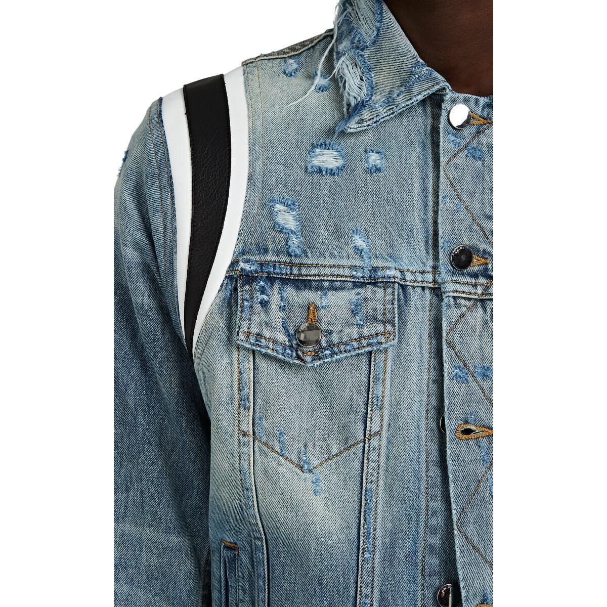 Amiri Distressed Denim Varsity Trucker Jacket in Blue for Men Lyst