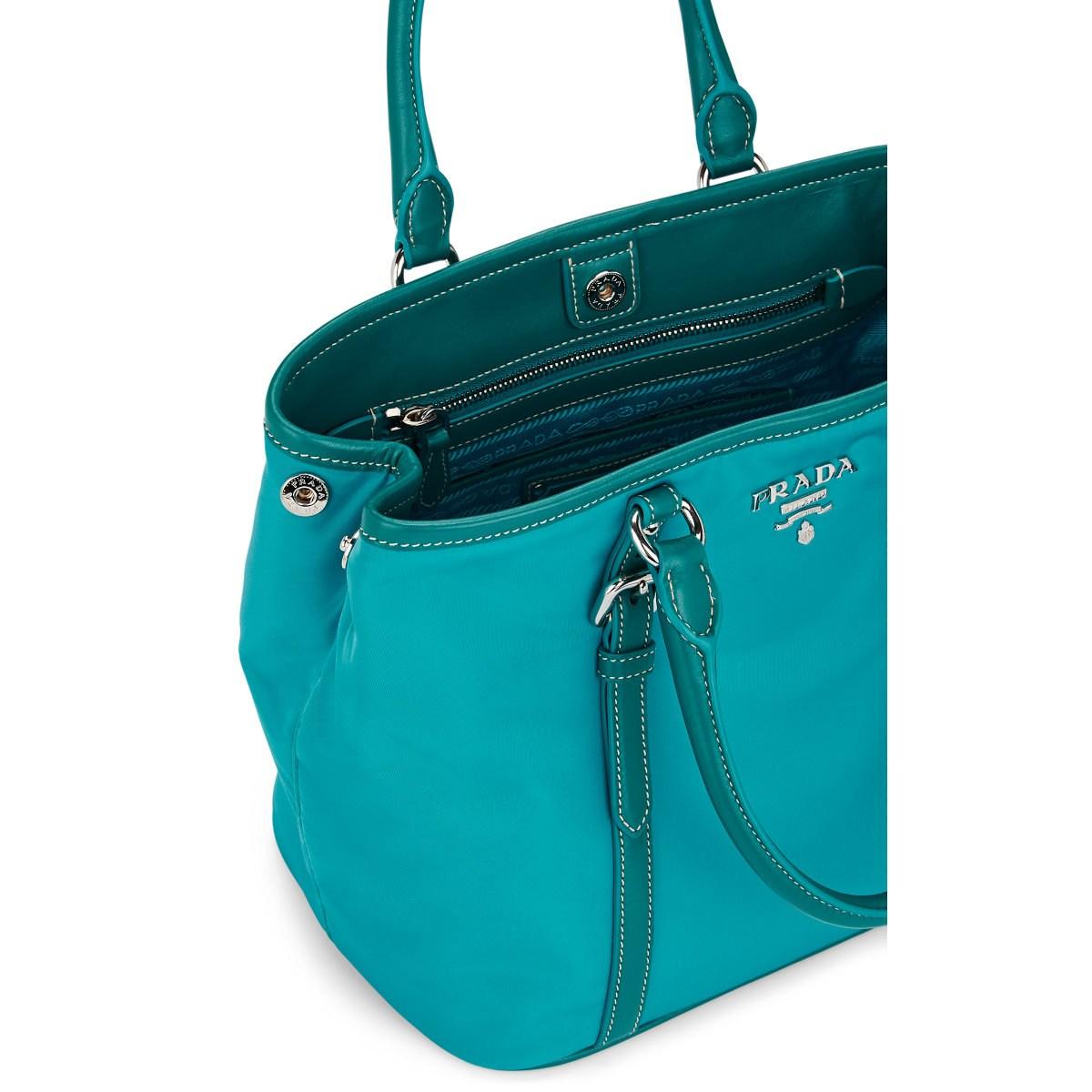 Prada Leather-trimmed Shoulder Bag in Blue - Lyst