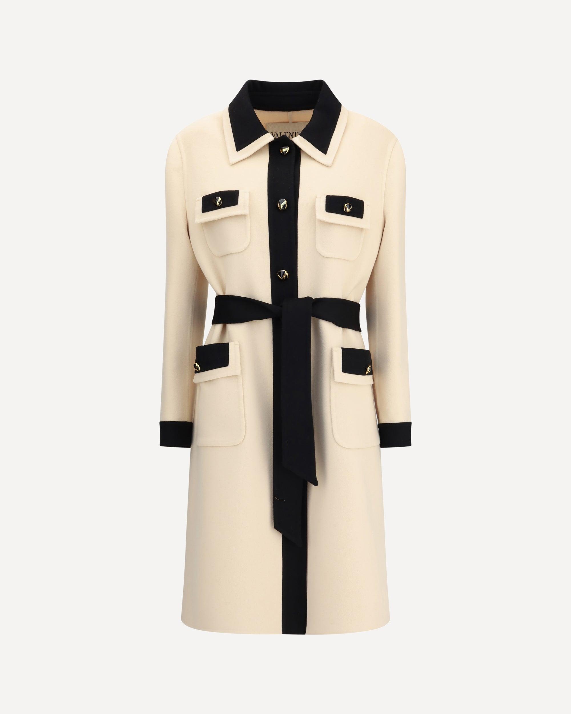 【関税・送料込み】VALENTINO COATS Valentino Logo Embroidered Peacoat in Blue | Lyst