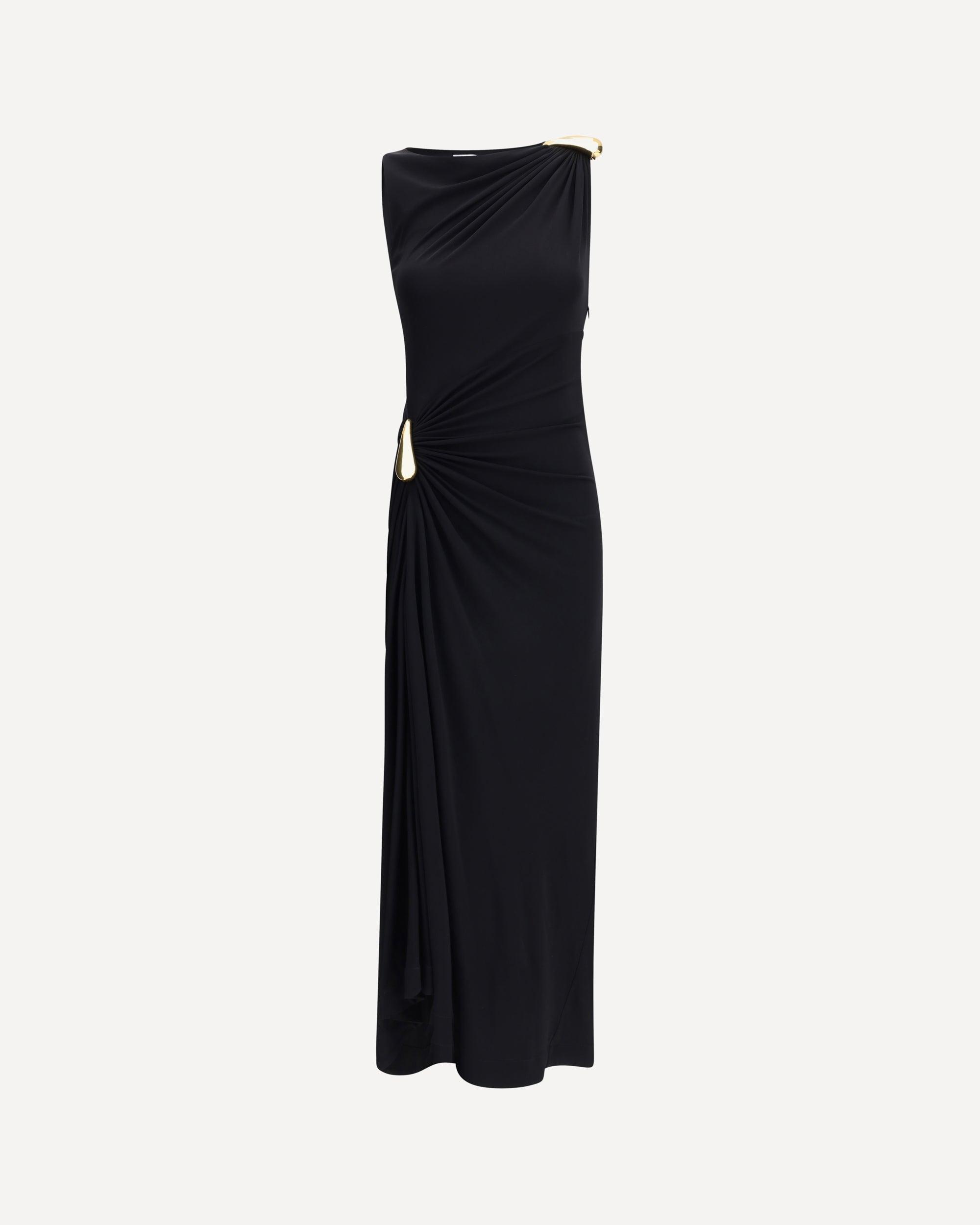 ワンピース BOTTEGA VENETA Women Dresses 701719 V1XW0 1000 Black Bottega Veneta - Black Metal Satin Ruffle Dress | Mitchell