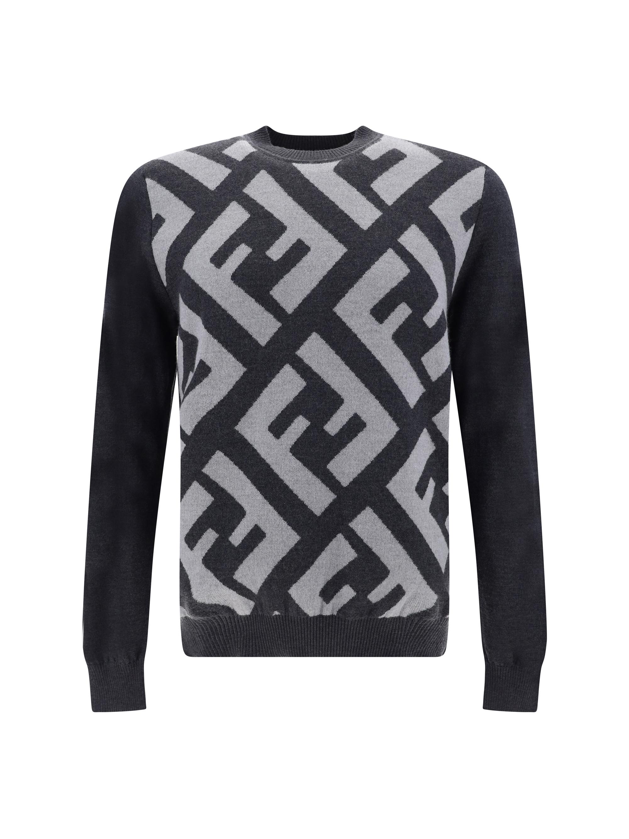 Fendi Grey Wool Logo Details Sweater in Black for Men Lyst UK