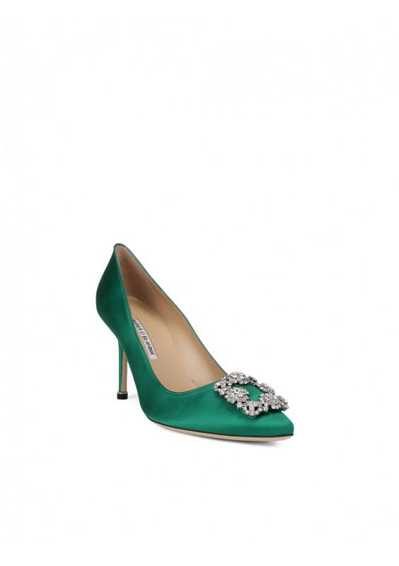 Manolo Blahnik Hangisi 70 Emerald Satin Pumps in Green - Lyst