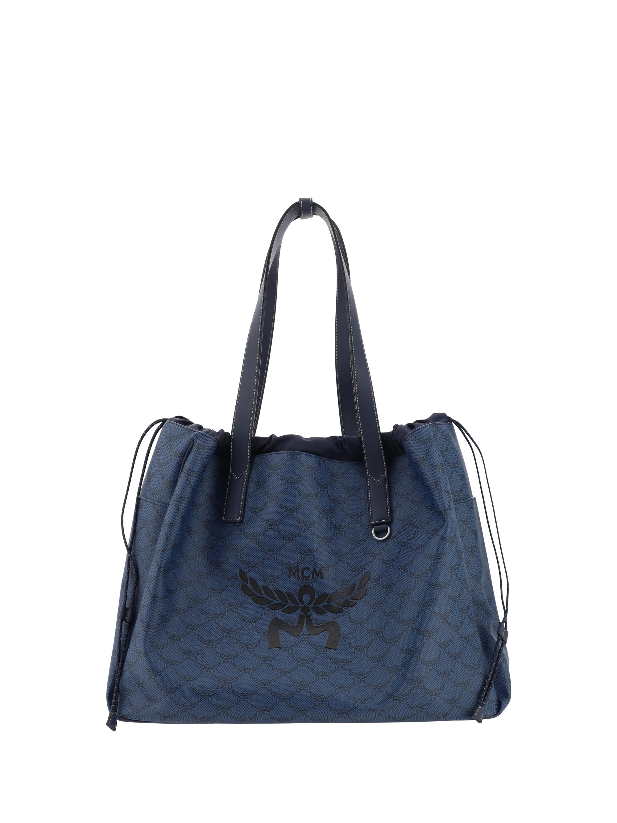 Navy blue mcm tote bag deals