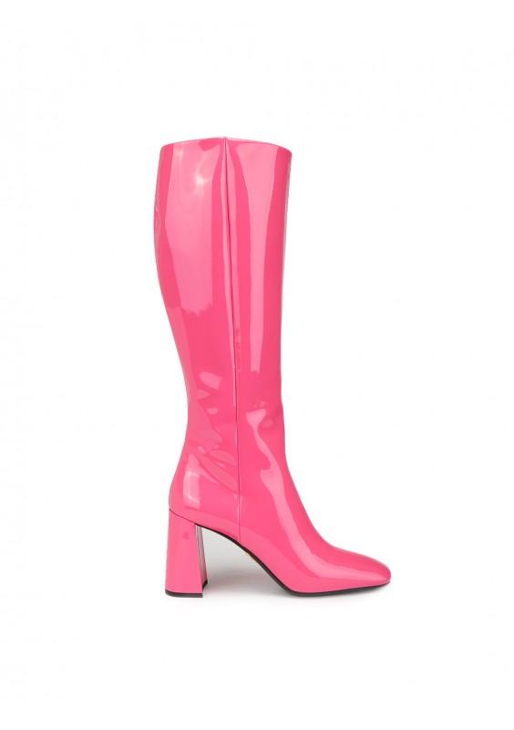 Prada Leather Knee High Boots in Pink - Lyst