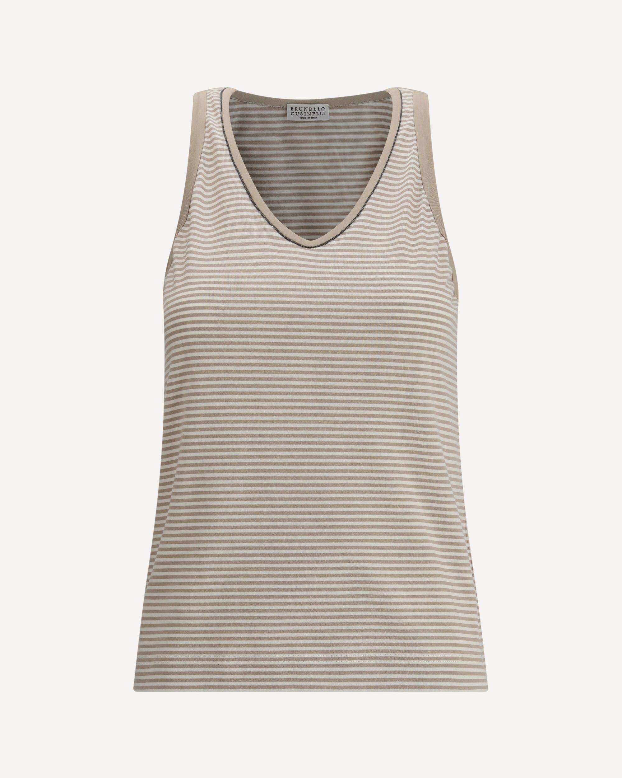【送料&関税込】Brunello Cucinelli Ribbed Tank Top Navy Bead-embellished ribbed cotton-blend tank | BRUNELLO