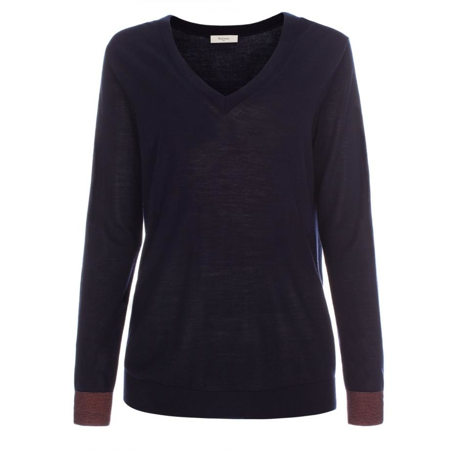 Paul Smith Women's Navy Merino Wool V-neck Sweater in Blue | Lyst