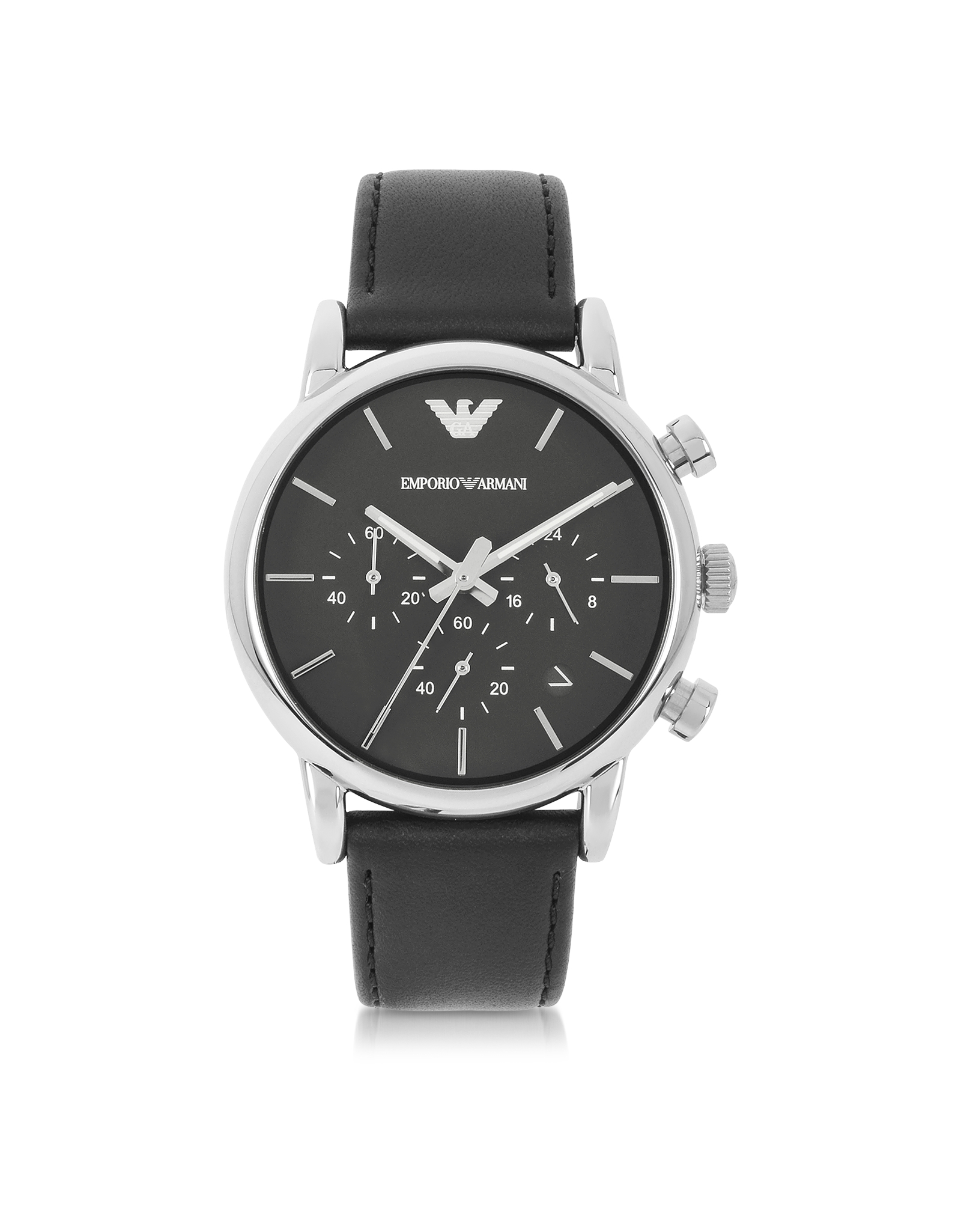 Emporio Armani Leather Chronograph Men's Watch in Gray (Black) for Men ...