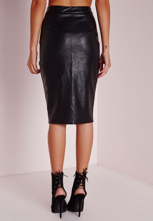 Missguided Faux Leather Zip Front Midi Skirt Black Lyst