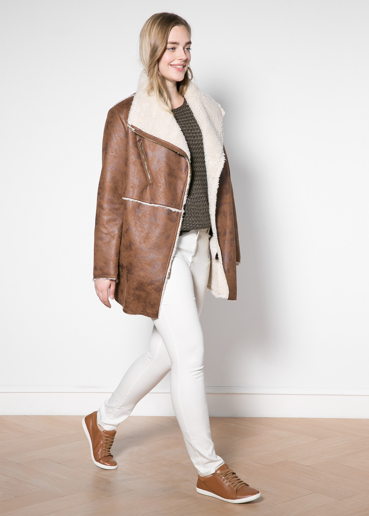 Lyst - Violeta By Mango Faux Shearling-Lined Coat in Brown