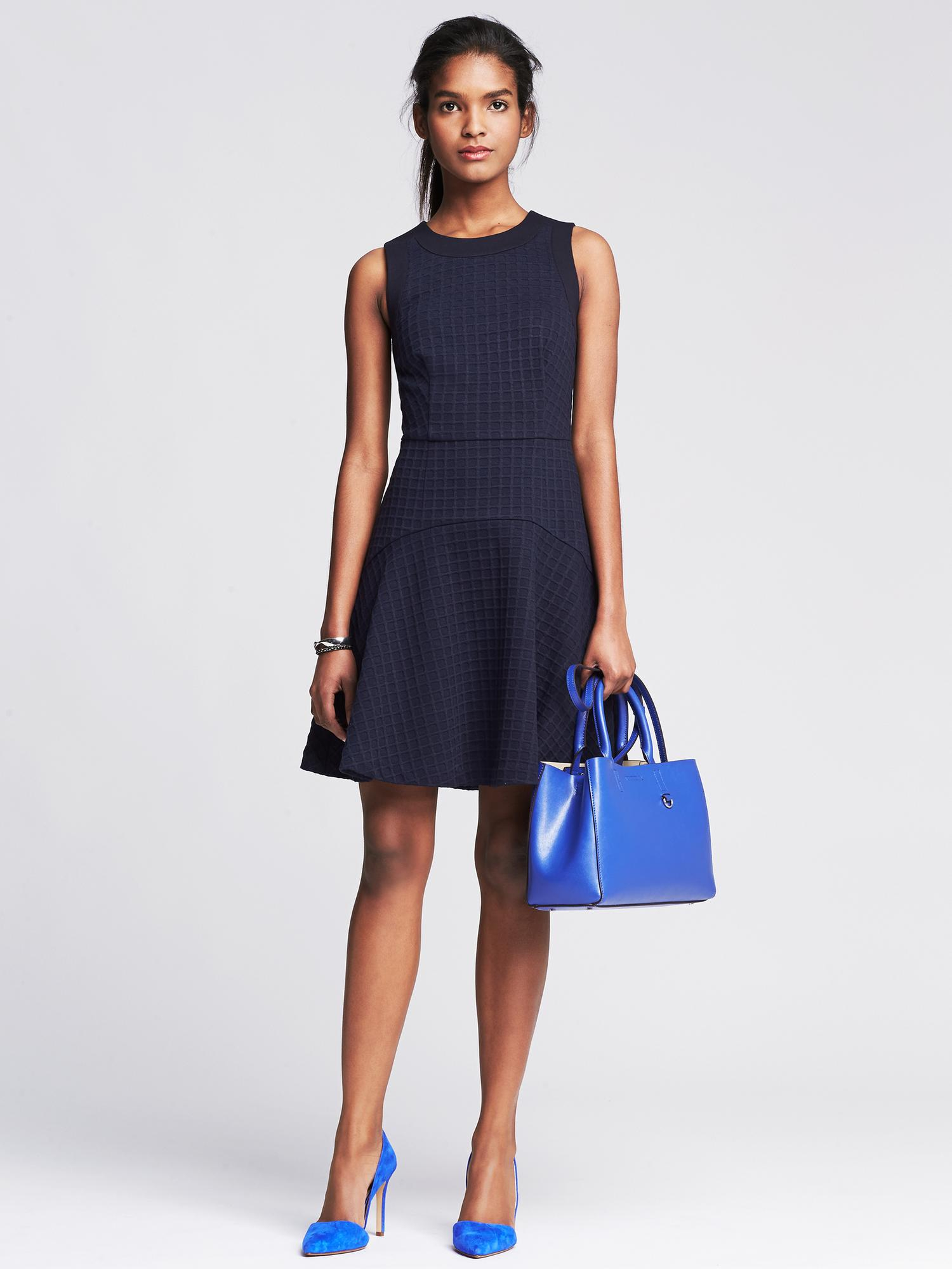 Banana Republic Square Jacquard Fit-And-Flare Dress in Blue (Preppy