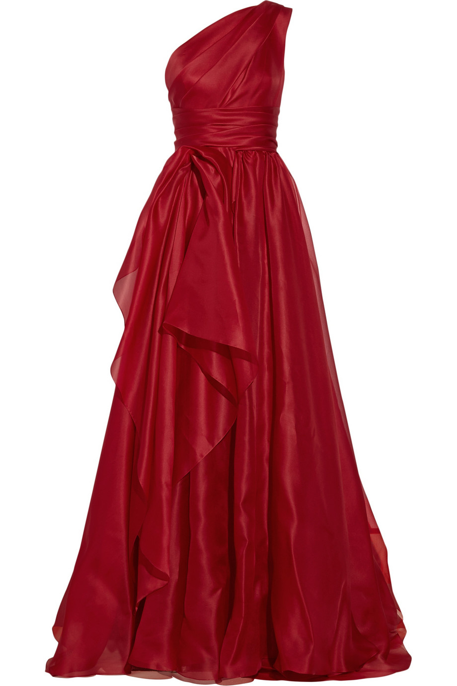 Lyst - Marchesa One-Shoulder Draped Silk-Gazar Gown in Red