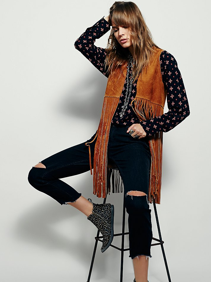 Wild West Suede Fringe Vest in Brown 