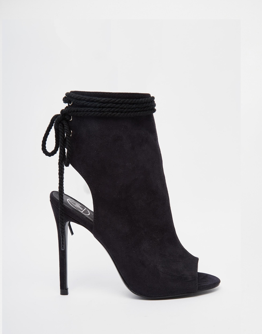 peep toe black heeled boots