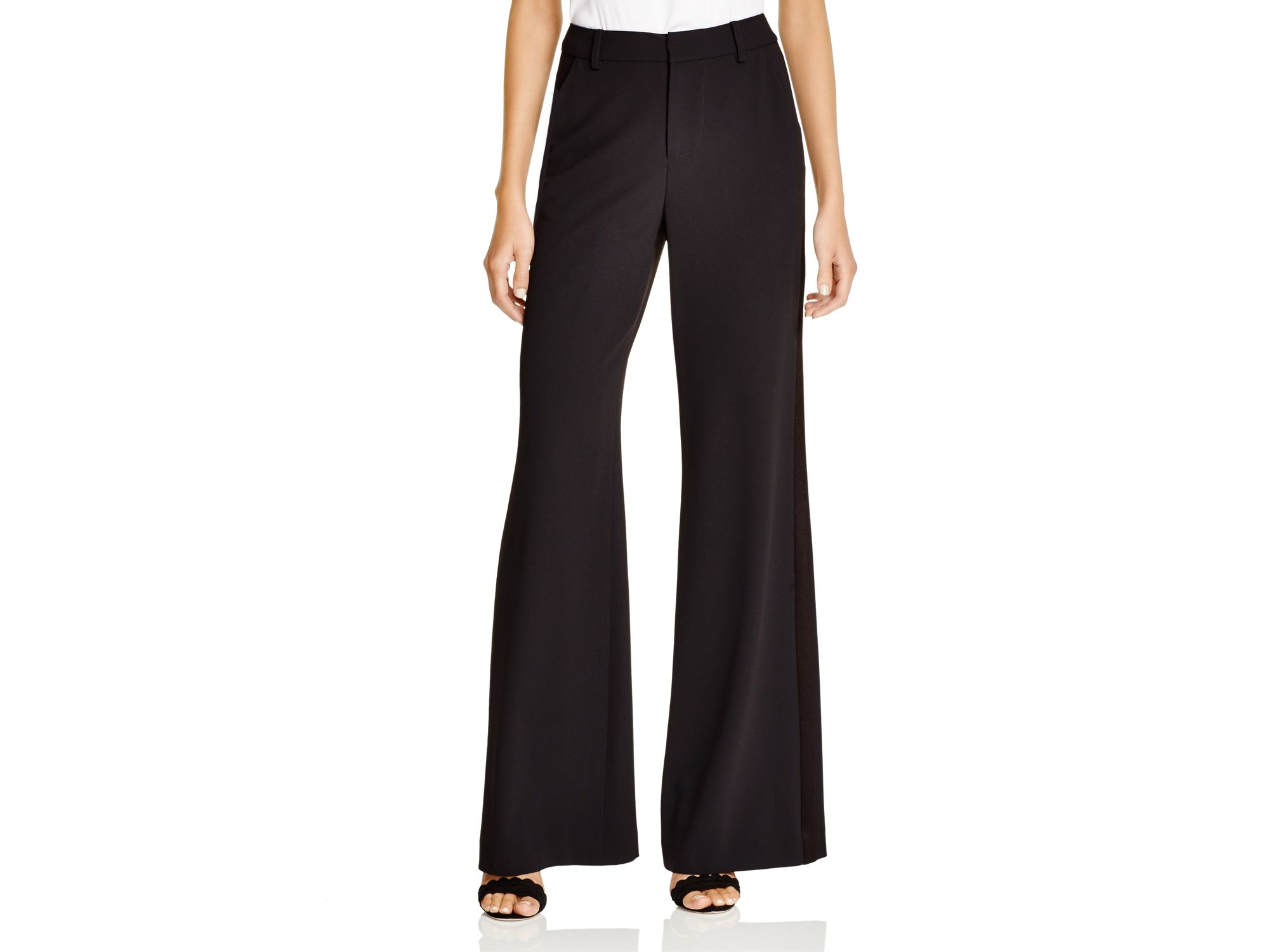 Alice + Olivia Satin Paula Wide Leg Tuxedo Pants in Black - Lyst