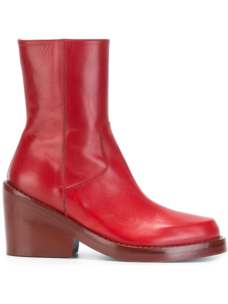 red mid heel boots