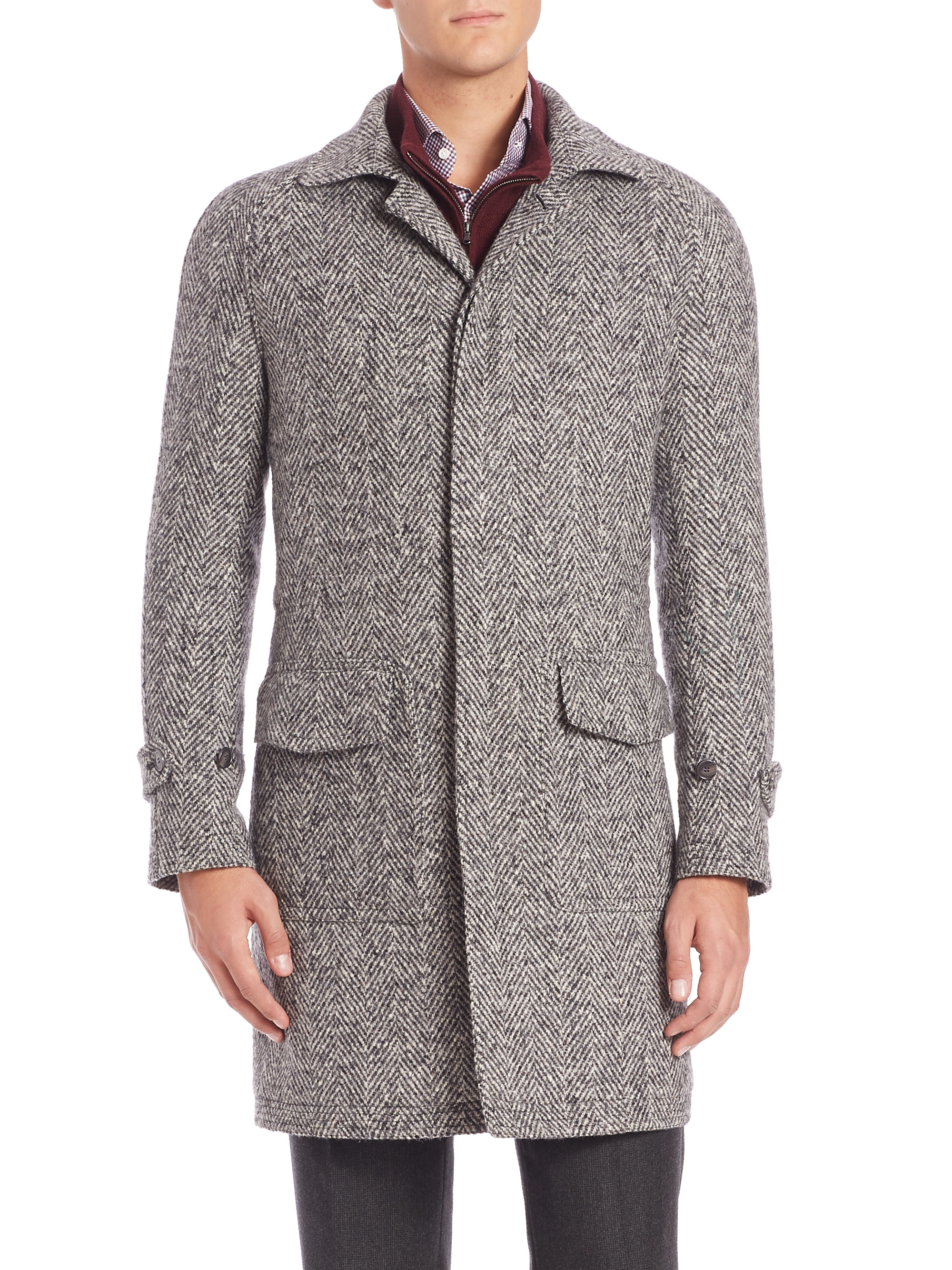 Eidos Donegal Herringbone Coat in Gray for Men | Lyst