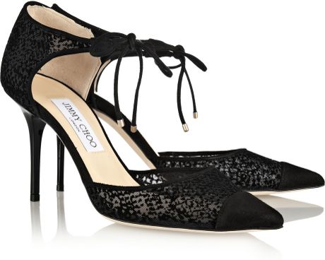 Jimmy Choo Valor Flocked Mesh And Suede Pumps in Black | Lyst