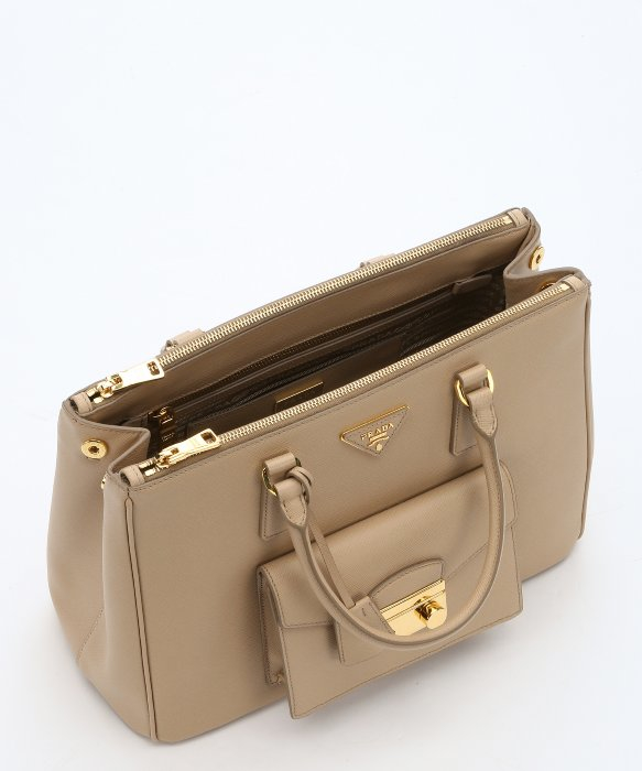 Prada Beige Saffiano Leather Patch Pocket Convertible Tote in ...