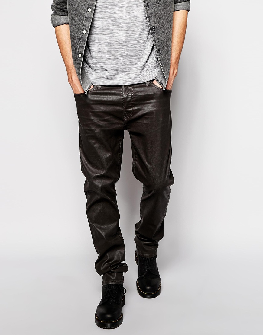 mens leather look pants