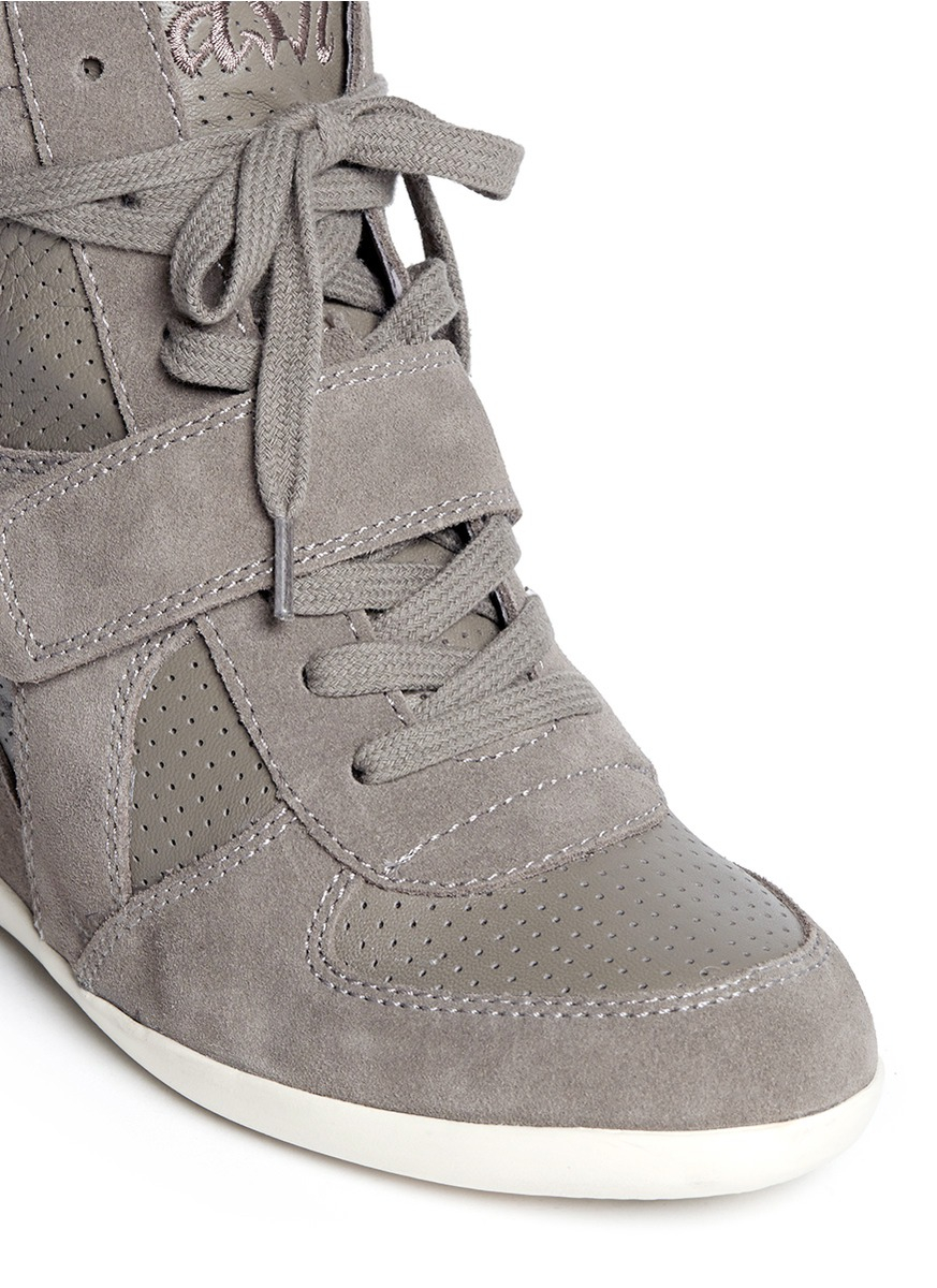 Ash 'bowie' Suede And Calf Leather Wedge Sneakers in Grey (Gray) - Lyst