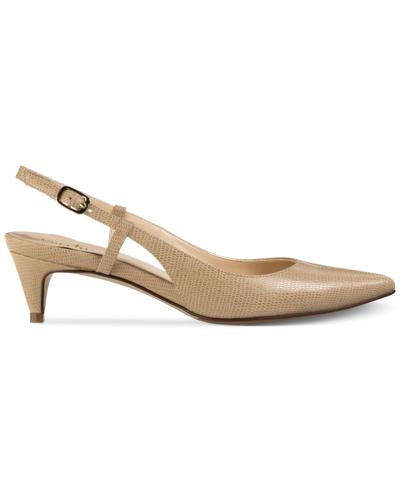 Cole Haan Leather Juliana Sling 45 Kitten Heel Pumps In Sand Stone