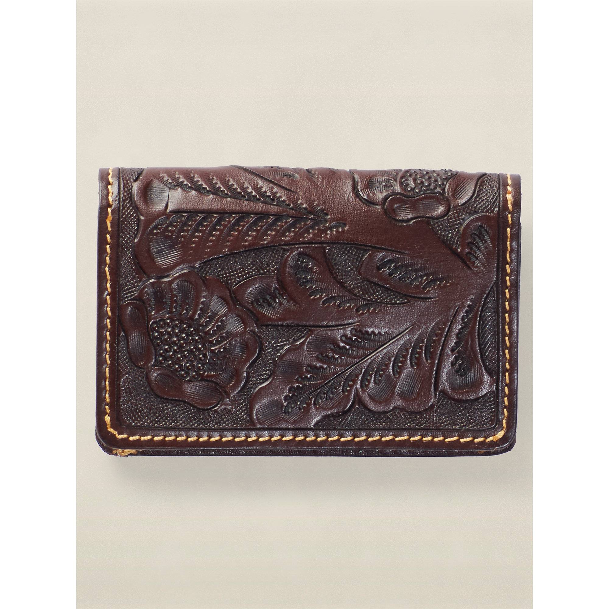 RRL Tooled Leather Card Wallet in Brown 