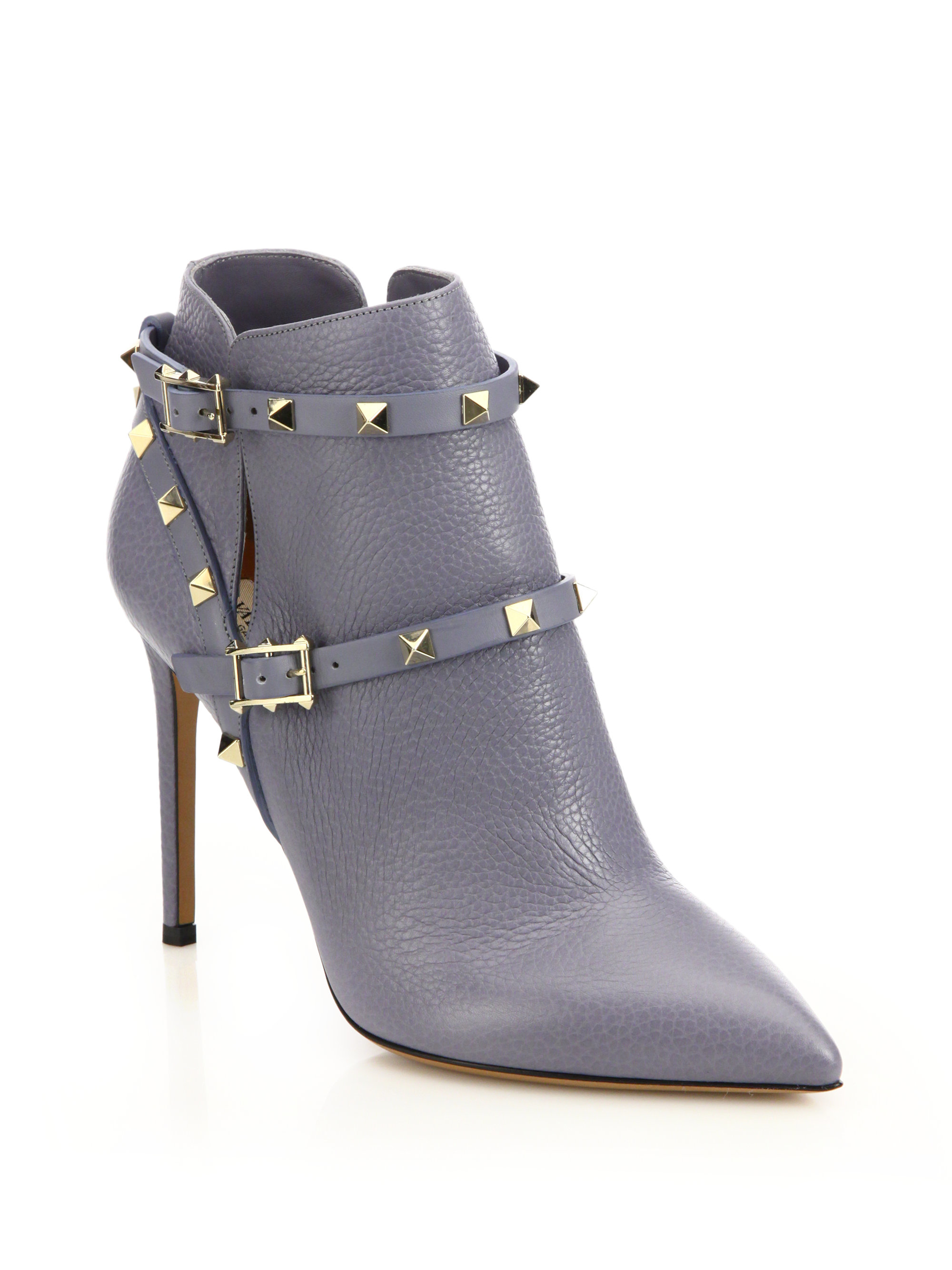 Et kors humor generøsitet Valentino Rockstud Leather Booties in Grey-Blue (Gray) - Lyst