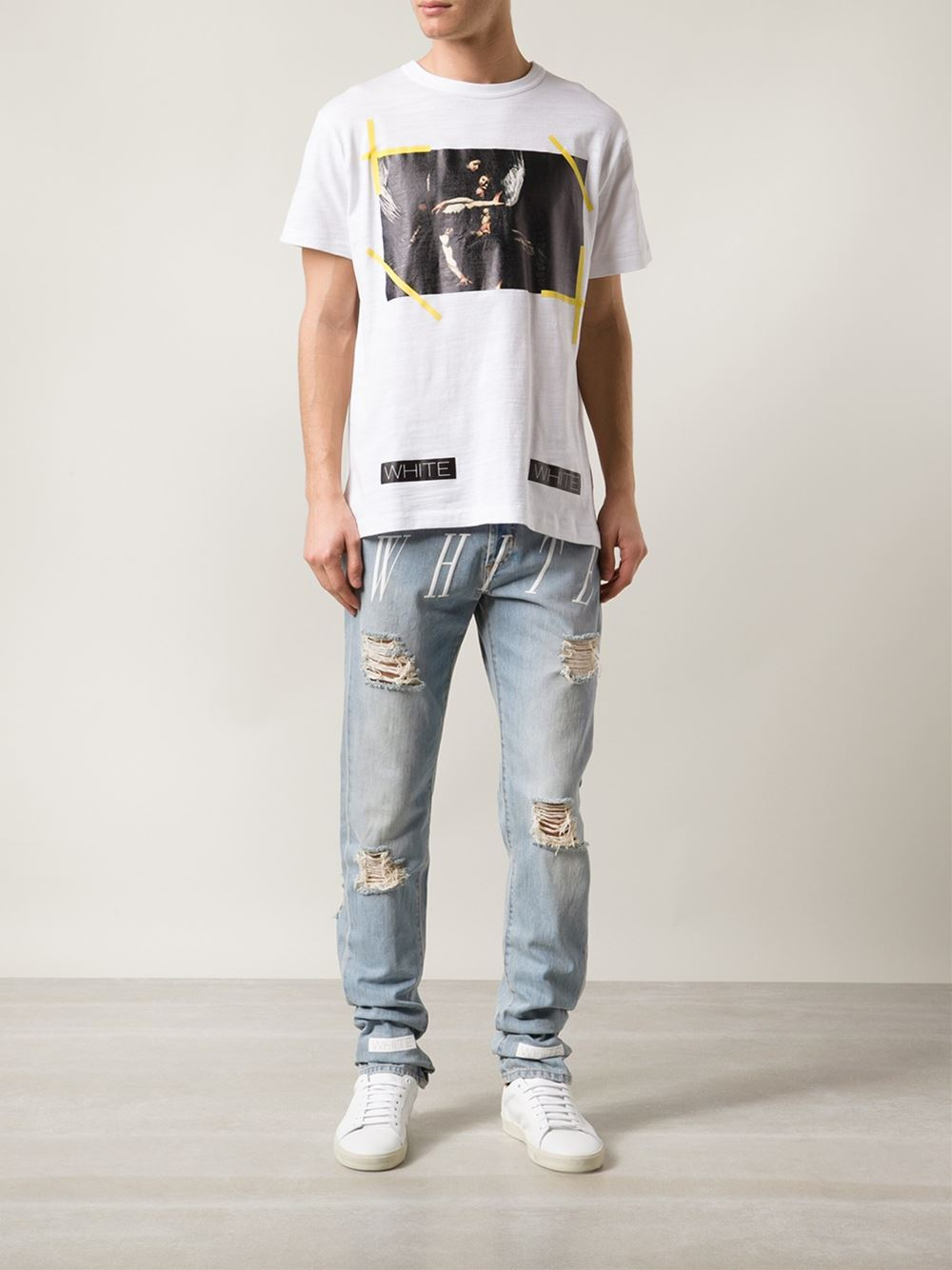 Off-White c/o Virgil Abloh Distressed Striped Jeans in Blue for Men | Lyst