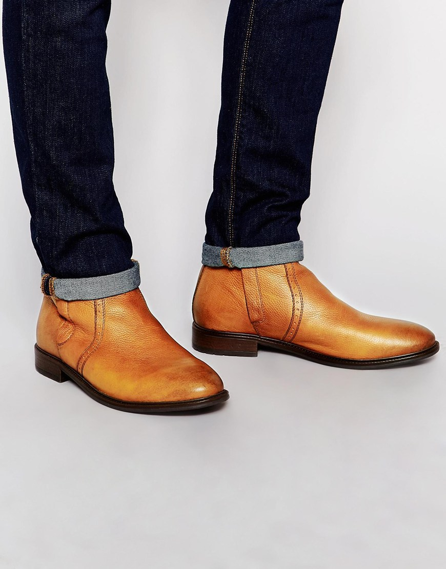 Asos Zip Chelsea Boots In Tan Leather in Brown for Men | Lyst