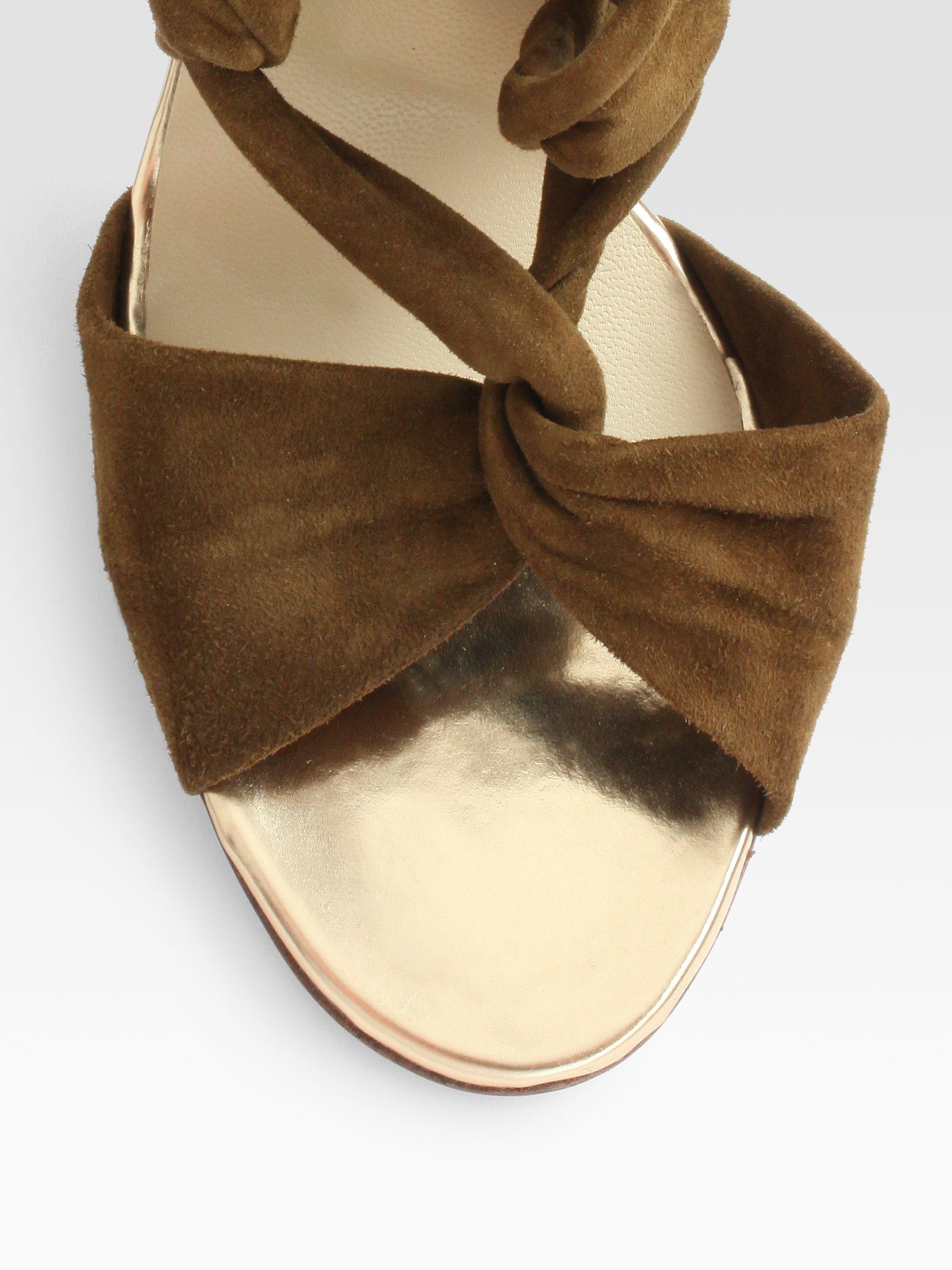 Jimmy Choo Kemble Knotted Suede Sandals in Tobacco (Brown) - Lyst