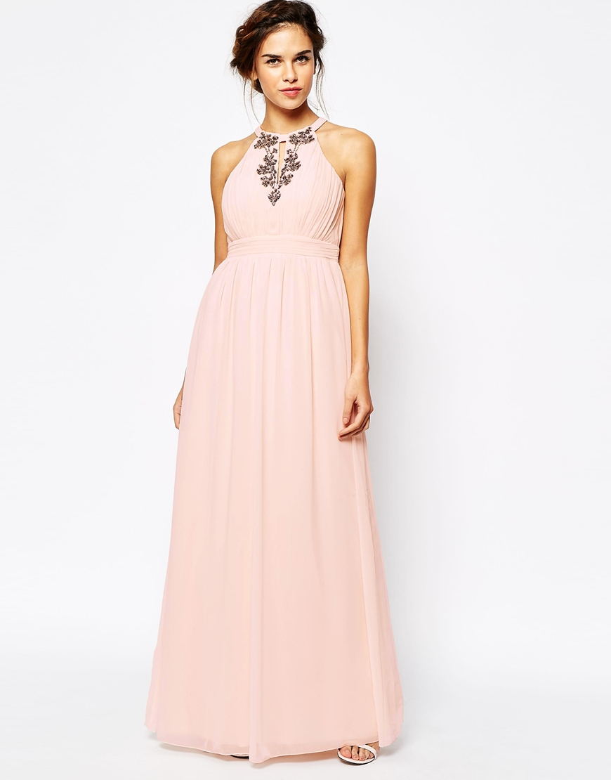 high neck embellished maxi dress