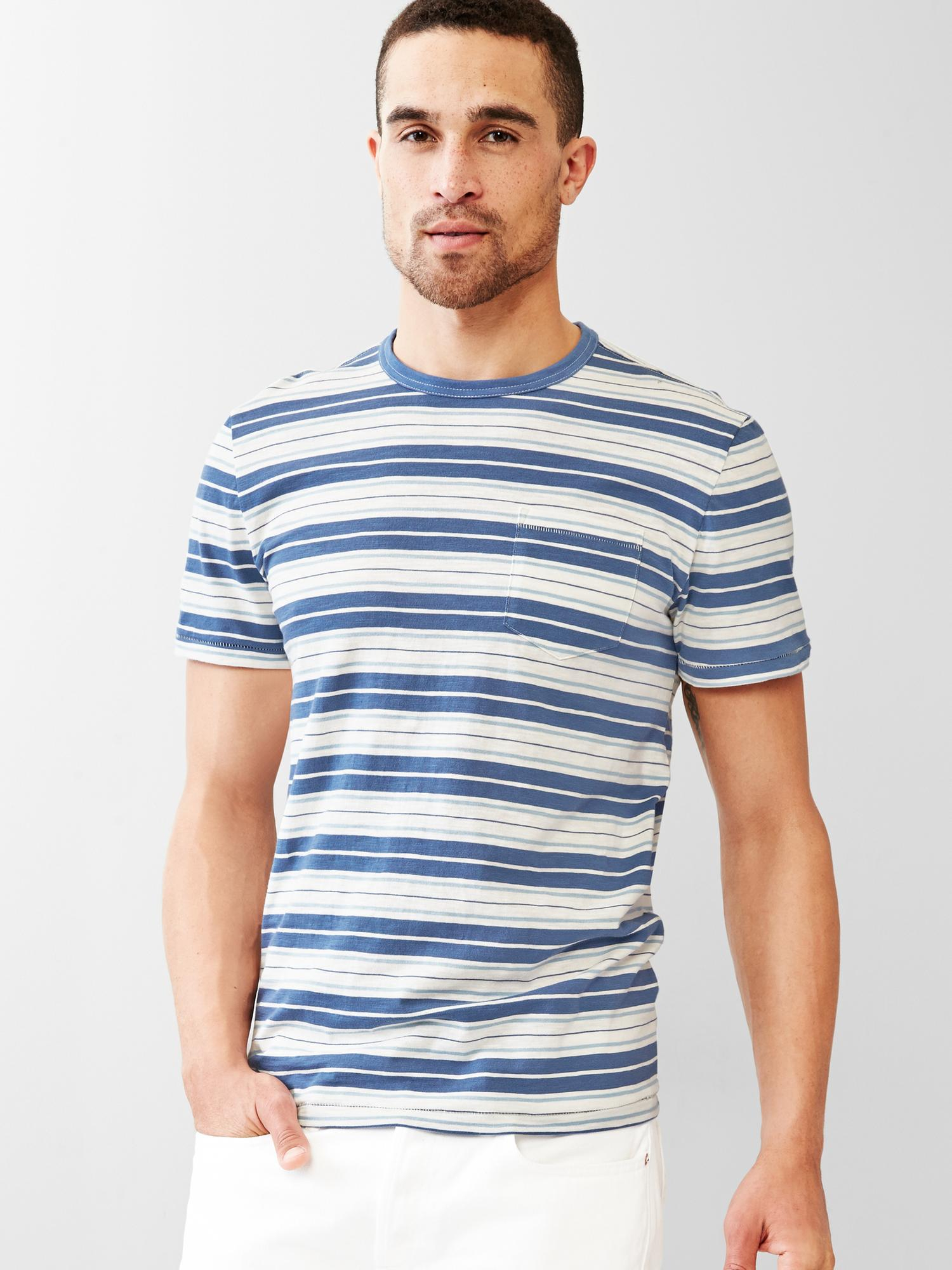 Gap Lived-In Multi-Stripe Pocket T-Shirt in Blue for Men (blue stripe ...