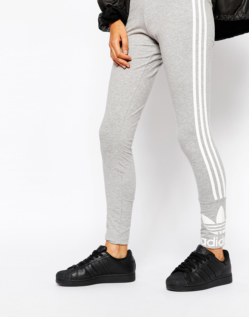 gray adidas 3 stripe leggings