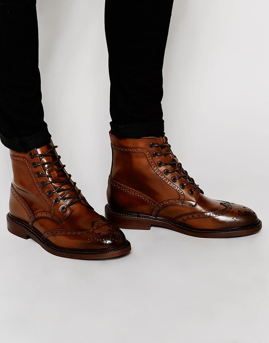 ASOS Brogue Boots In Brown Leather With Chunky Sole for Men - Lyst