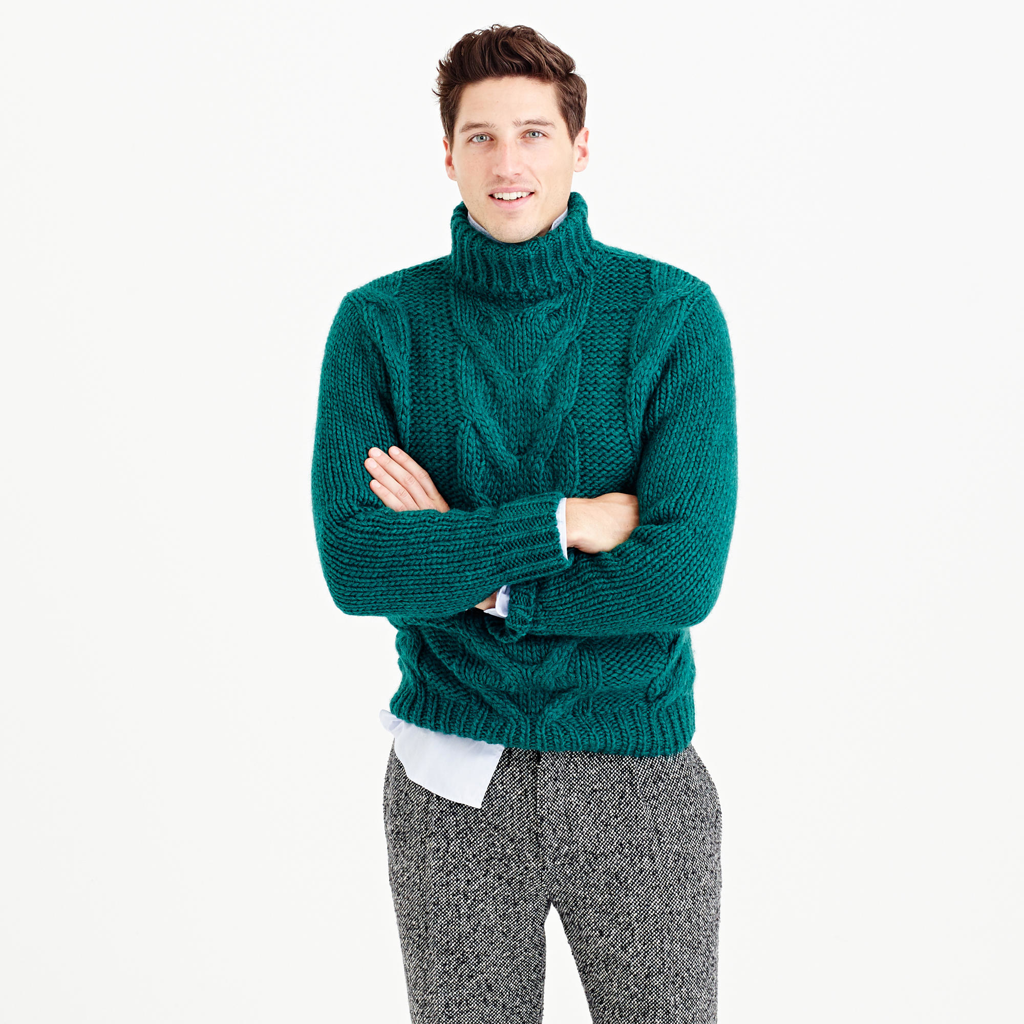 Lyst - J.Crew Italian Wool Cable Turtleneck Sweater in Green for Men