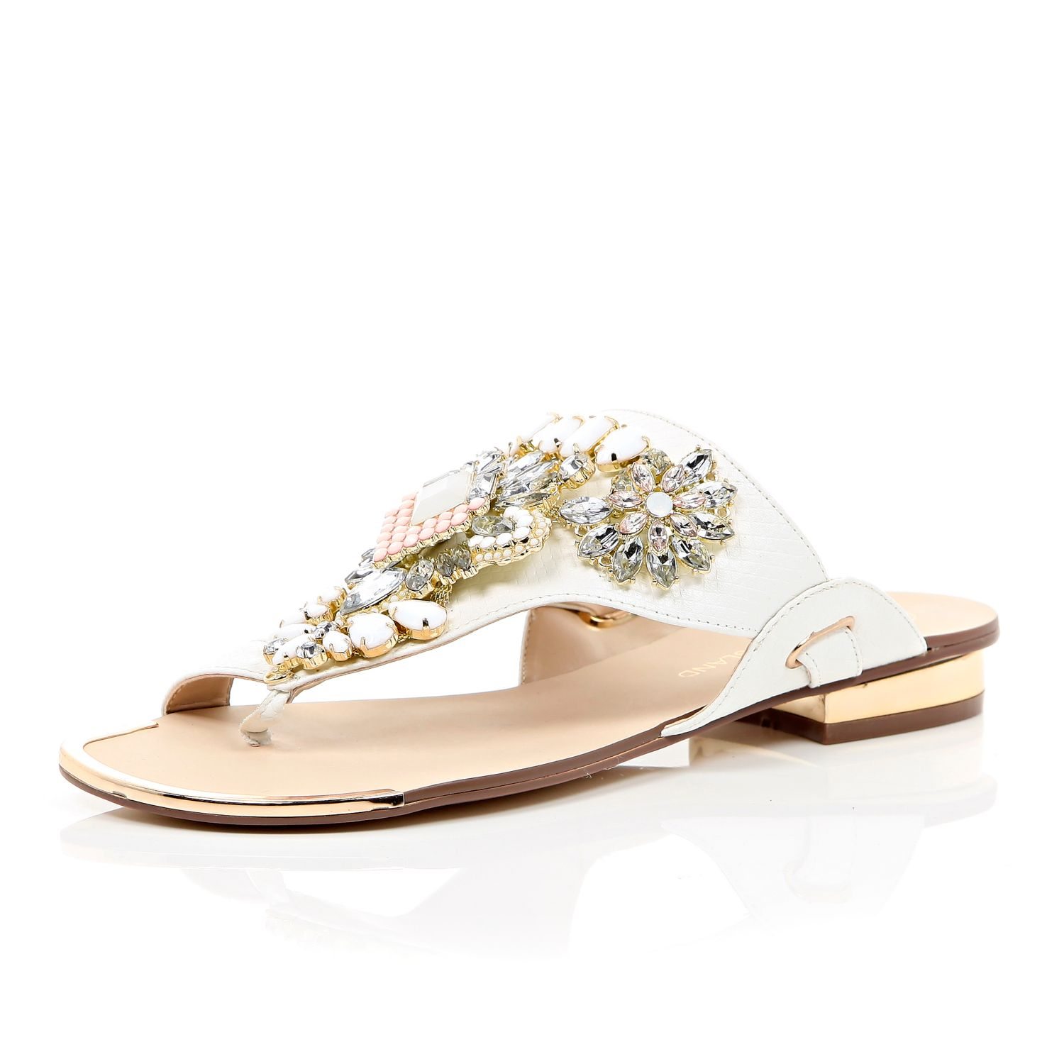 River Island White Heavily Embellished Sandals in White | Lyst