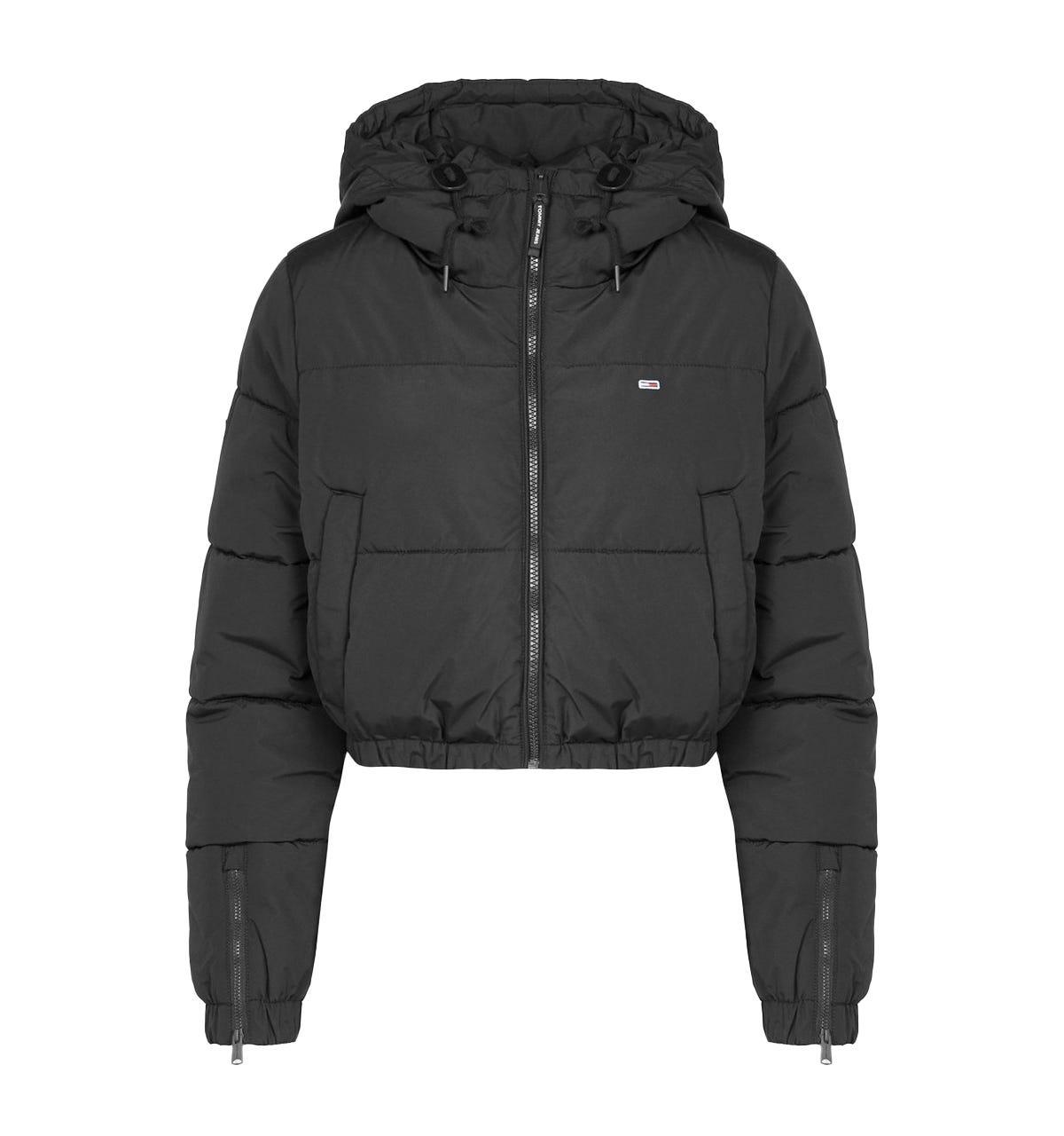 Tommy Hilfiger Womens Cropped Hooded Puffer Jacket in Black | Lyst