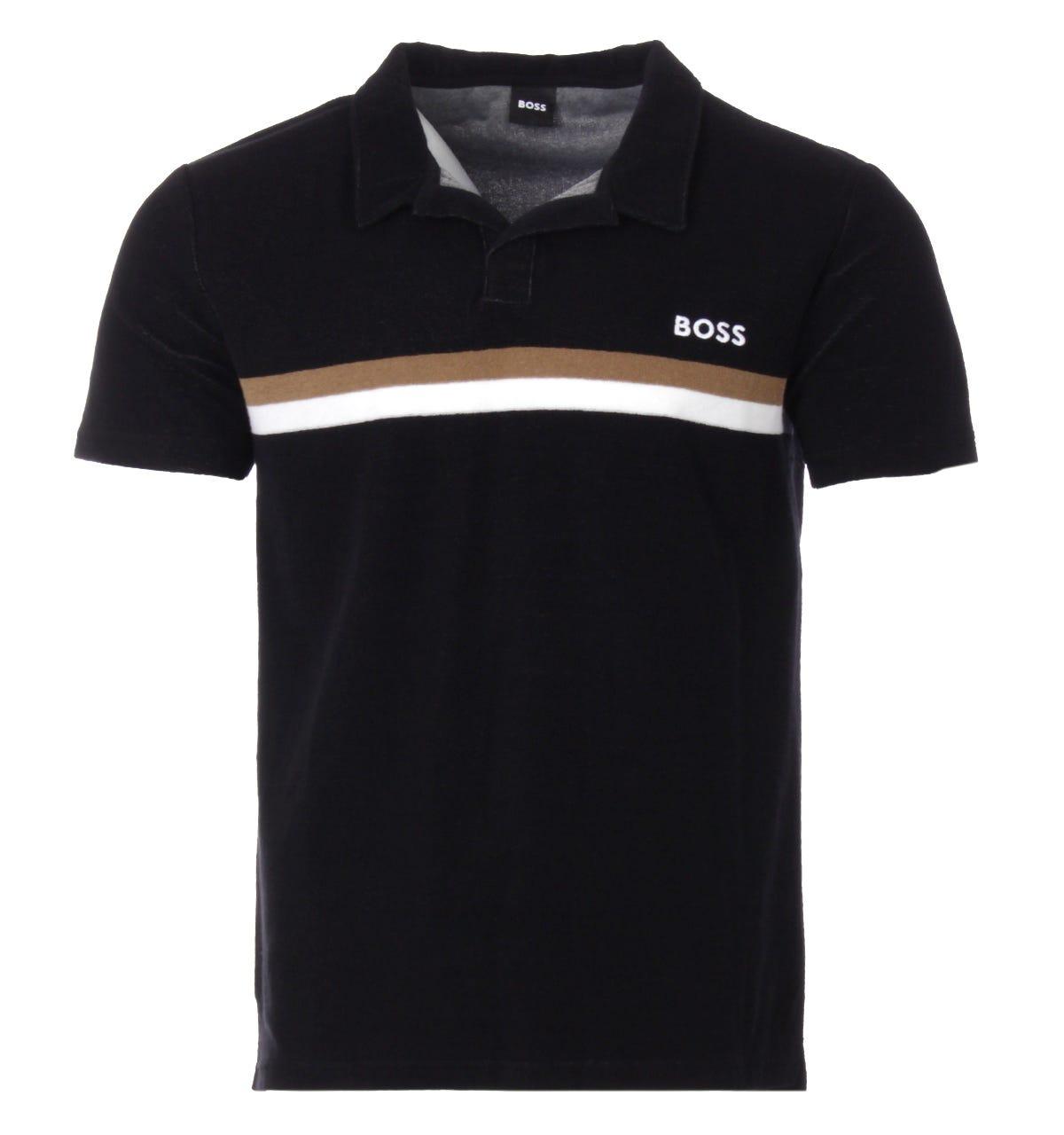 BOSS by HUGO BOSS Cotton Bodywear Signature Stripe Terry Beach Polo Shirt  in Black for Men | Lyst