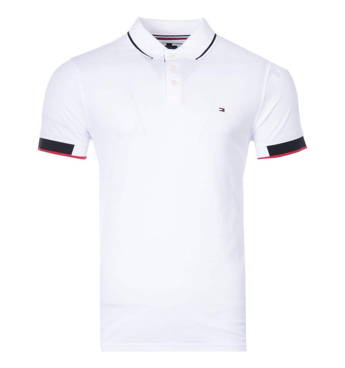 Tommy Hilfiger Colour Block Cuff Slim Fit Polo Shirt in White for Men | Lyst