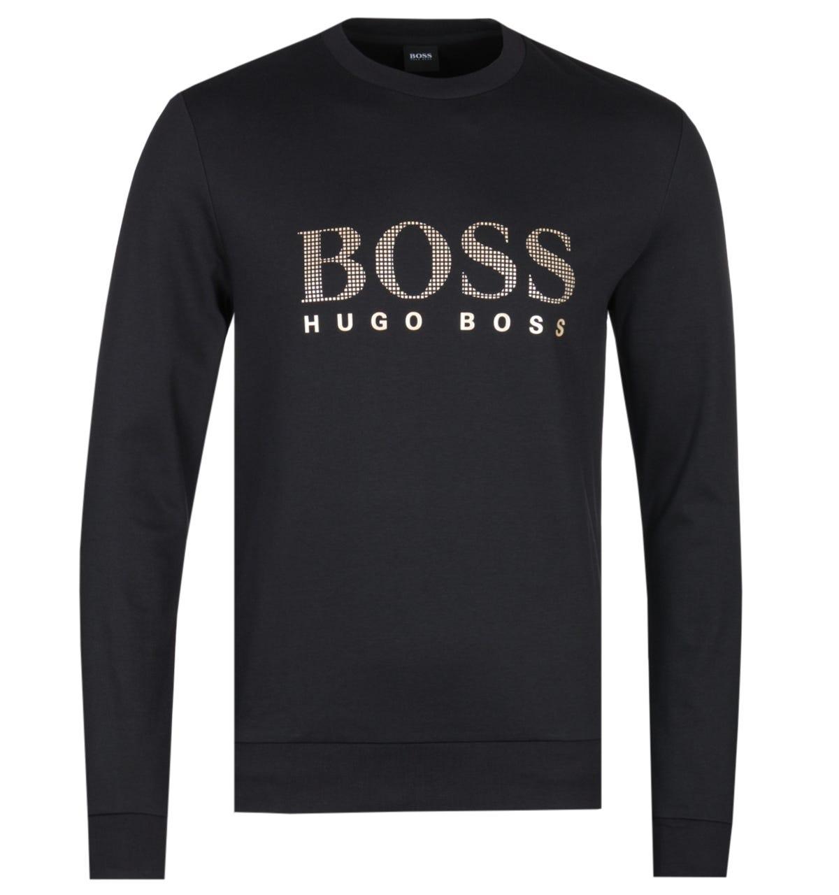 BOSS by Hugo Boss Cotton Authentic Black & Gold Crew Neck Logo ...