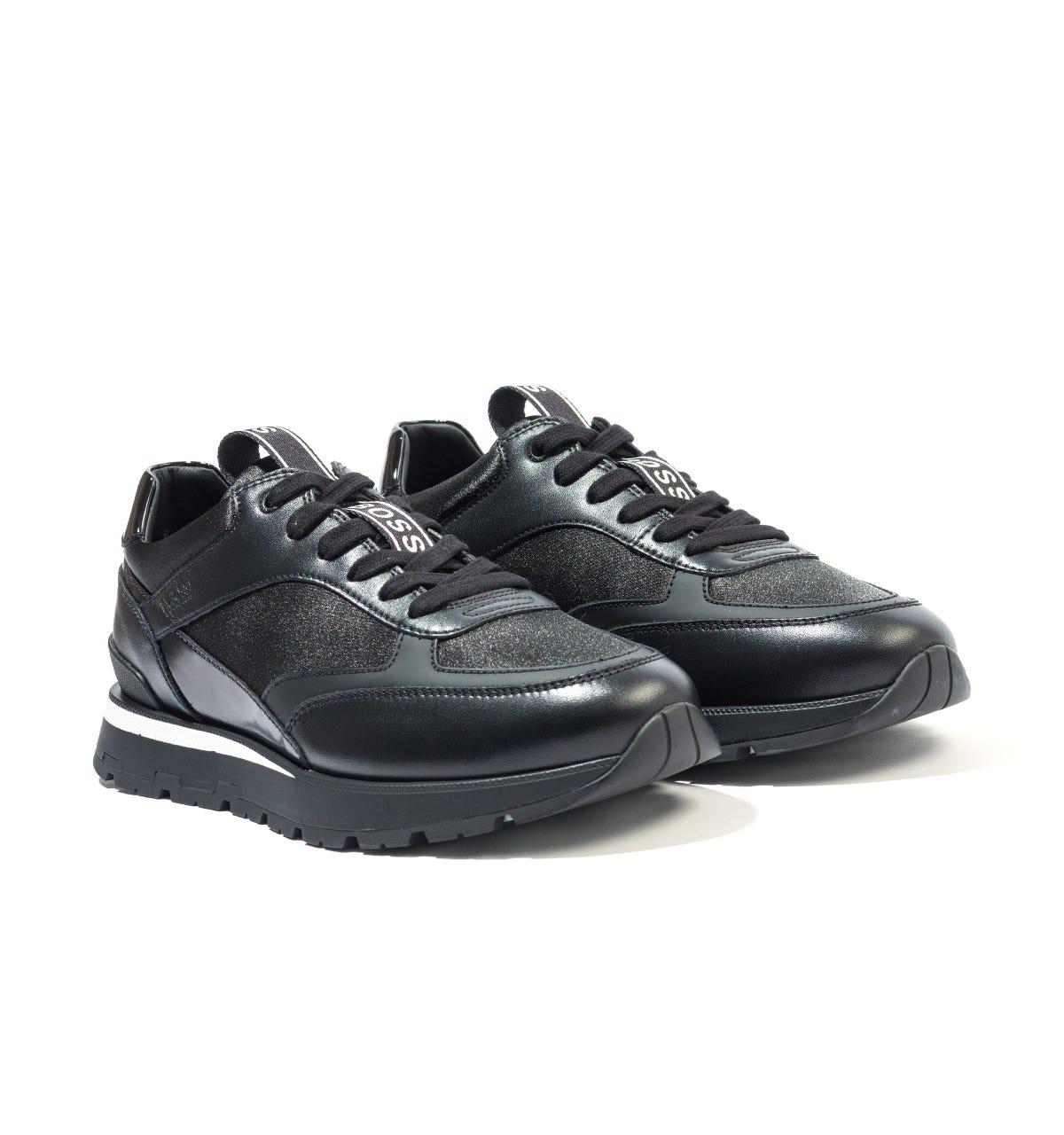 BOSS by HUGO BOSS Arigon Satin & Leather Trainers in Black for Men | Lyst