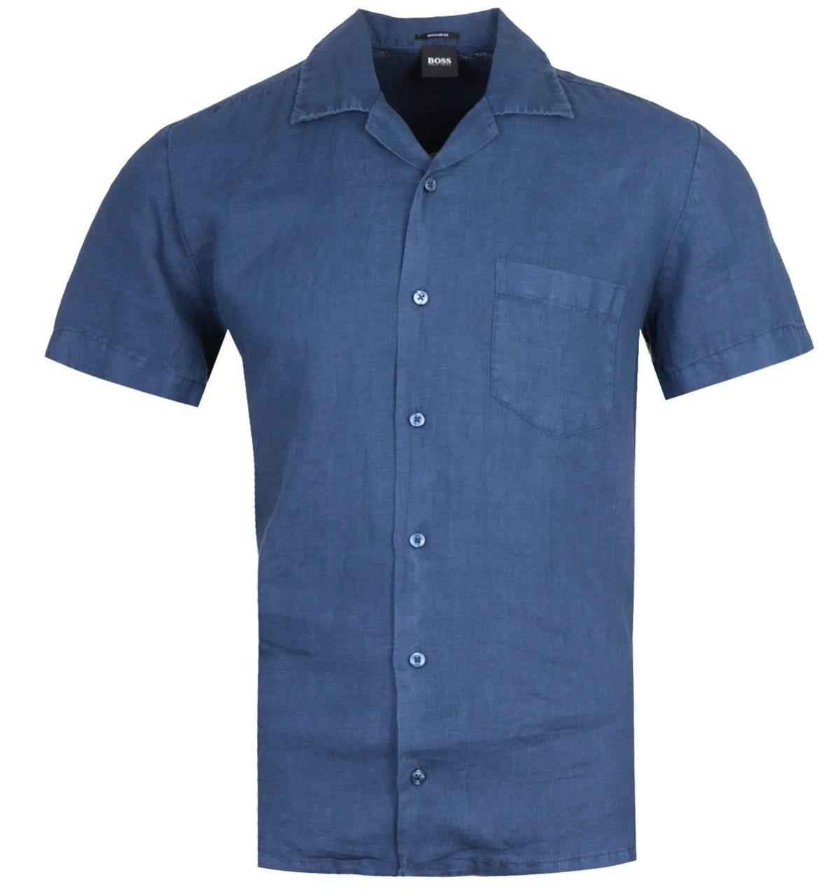 Hugo Boss Mens Slim-fit Ronn Linen/Cotton Short Sleeve Shirt 