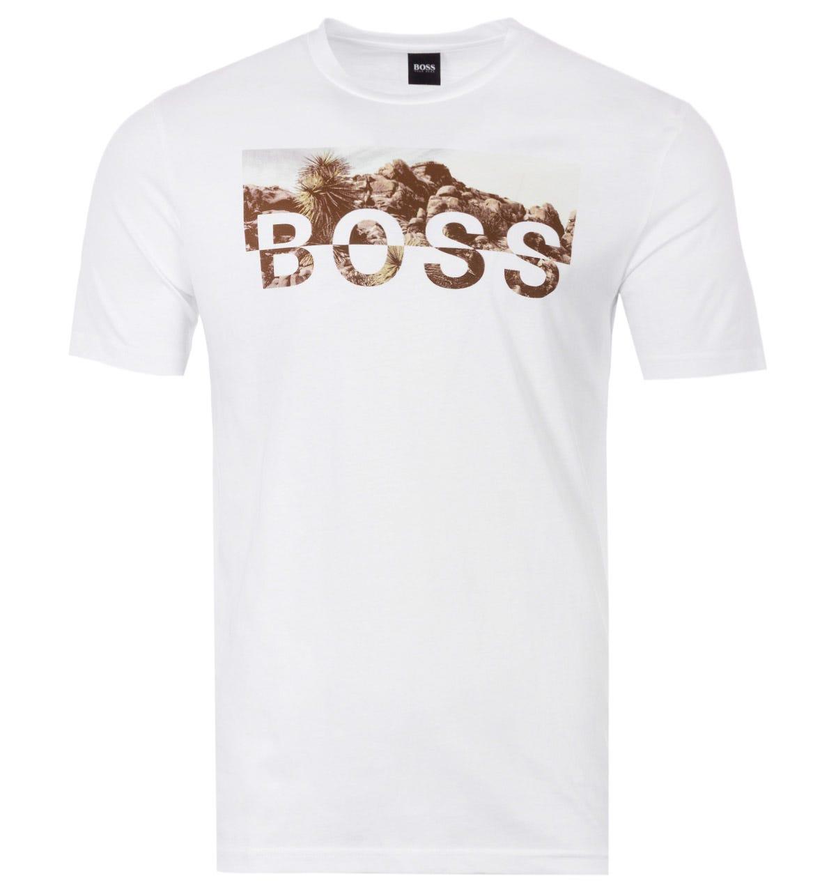 BOSS by HUGO BOSS Cotton Palm Print Logo T-shirt in White for Men | Lyst