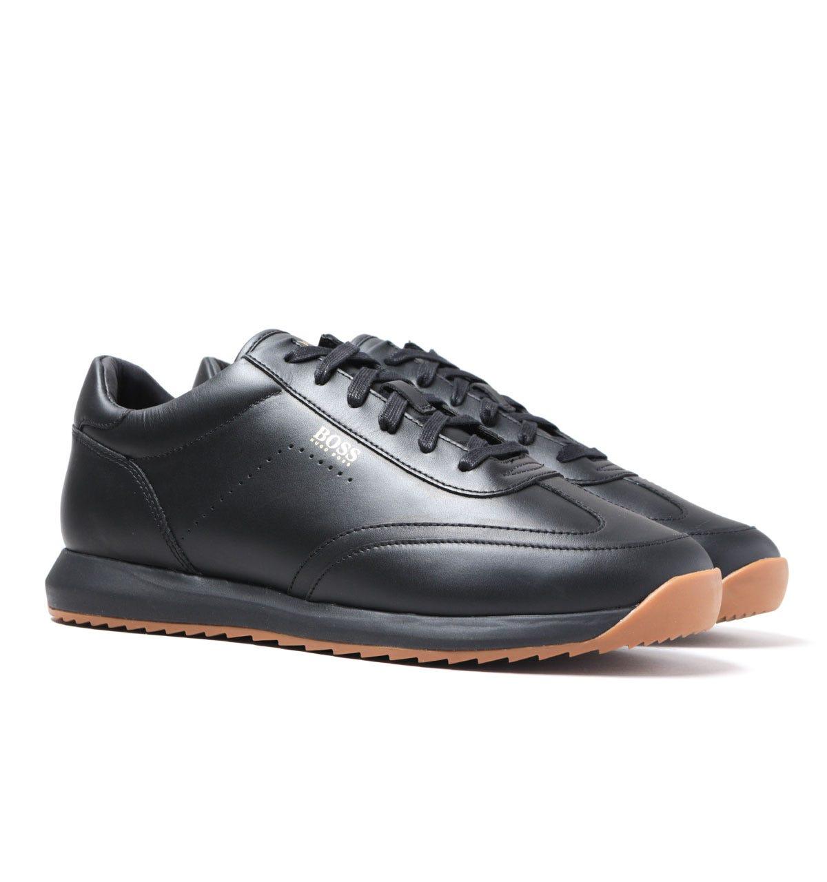 BOSS by HUGO BOSS Sonic Run Leather Black Trainers for Men | Lyst