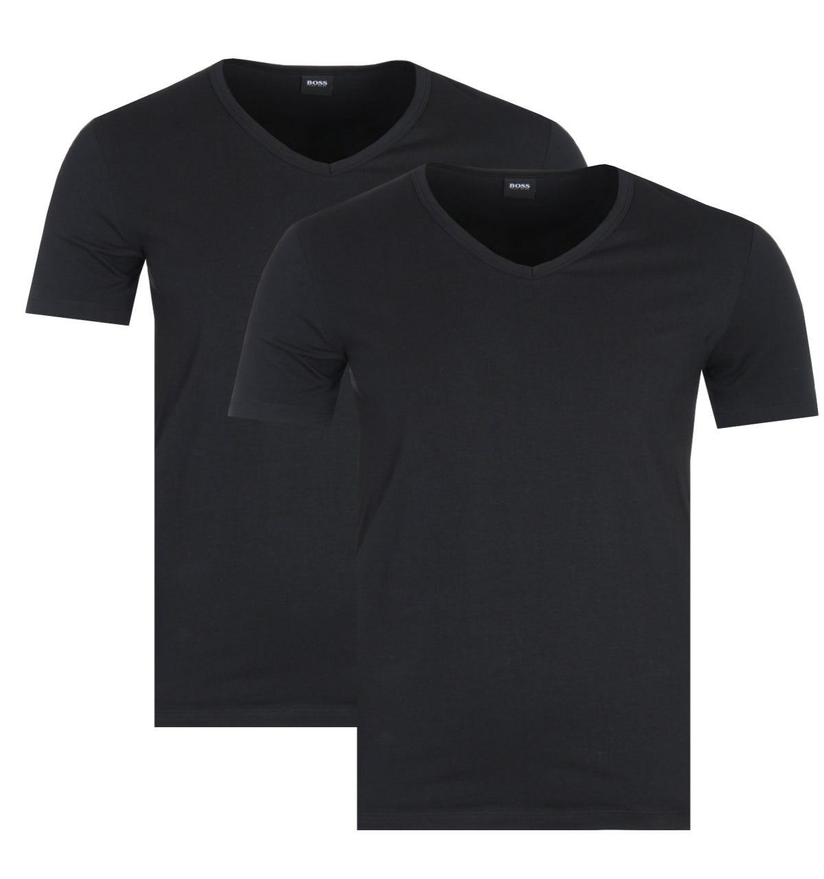 BOSS by HUGO BOSS Bodywear Black Stretch Cotton V-neck Slim Fit T-shirts (2  Pack) for Men | Lyst